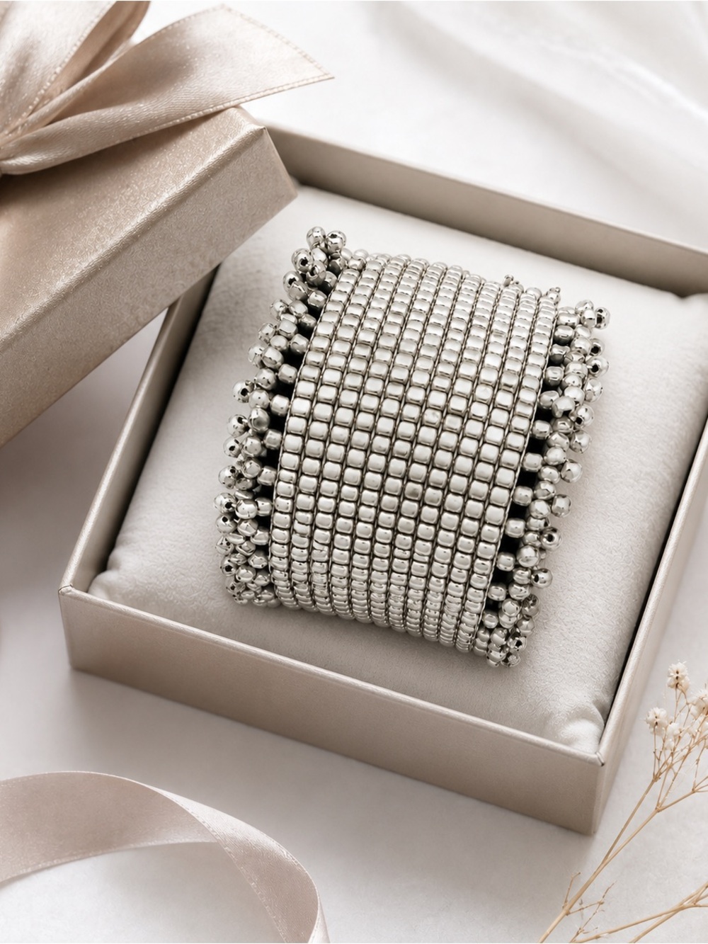 Vintage Silver-Tone Beaded Statement Bracelet | Adjustable | Collector Piece